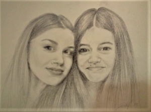 portret dwóch dziewczynek, format A3, ołówek
