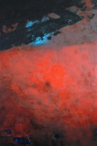 Abstrakcja z czerwonym, olej na płótnie 50/70 cm